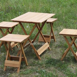 Раскладной деревянный столик со стульями 4 шт для пикника (72х48) Комплект садовой складной мебели