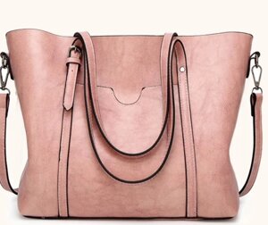 Якісна класична жіноча сумка, велика жіноча сумочка екошкіра Рожева