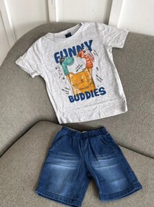 Костюм для мальчика с джинсовыми шортами и футболкой Фанни Білий, 6 років