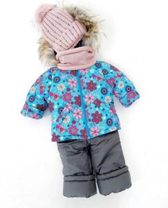 Костюм зимовий дитячий на утеплювач штучної опушки, штани напівкомбінезон р2 90-100