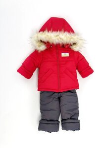 Костюм зимовий дитячий на утеплювач штучної опушки, штани напівкомбінезон р2 90-100