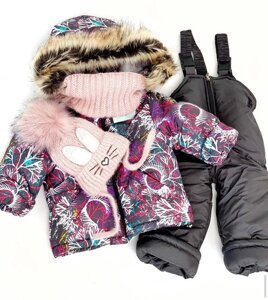Куртка зимова Гілка сіра дитяча на утеплювачі зі штучною опушкою