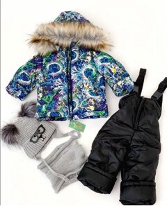 Куртка зимова дитяча на утеплювачі зі штучною опушкою Гілка Синя р2 90-100