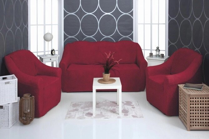 Чохол натяжний диван без спідниці жниварка універсальна накидка без оборки Бордовий 3 Турецький від компанії KITOD - фото 1
