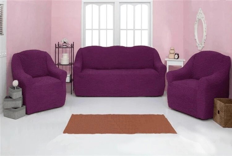 Чохол натяжний диван без спідниці жниварка універсальна накидка без оборки Бузковий 6 Турецький від компанії KITOD - фото 1