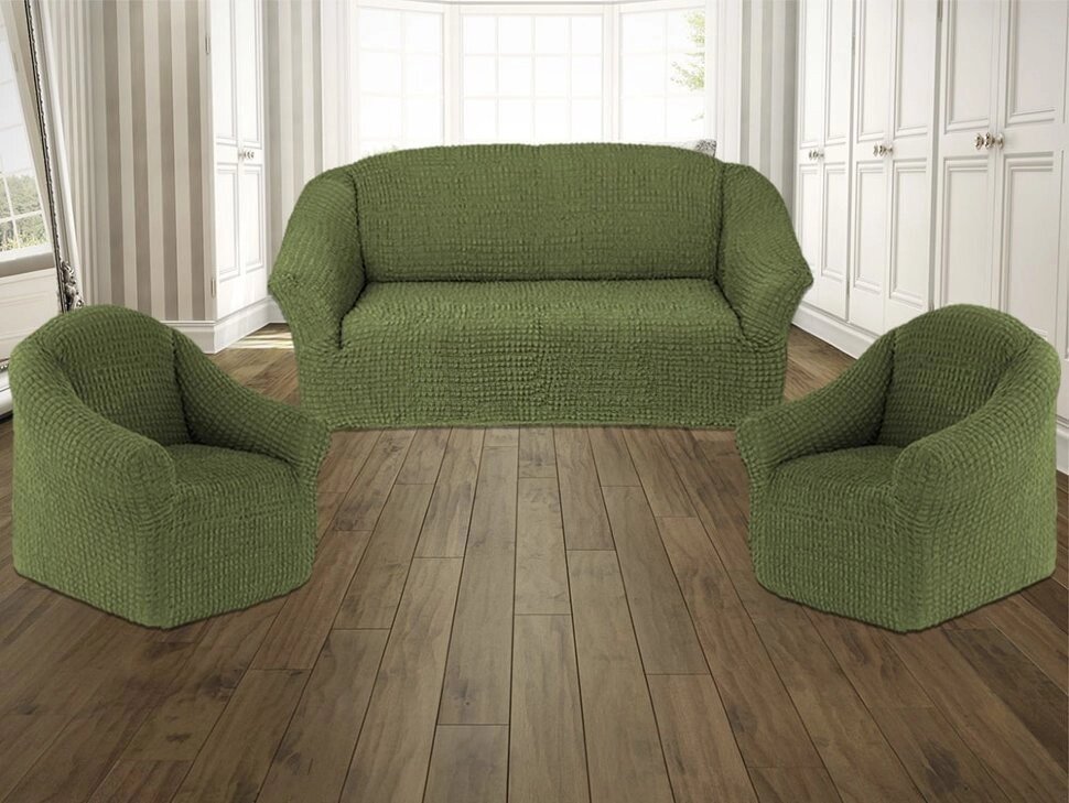Чохол натяжний диван без спідниці жниварка універсальна накидка без оборки Зелений 4 Турецький від компанії KITOD - фото 1