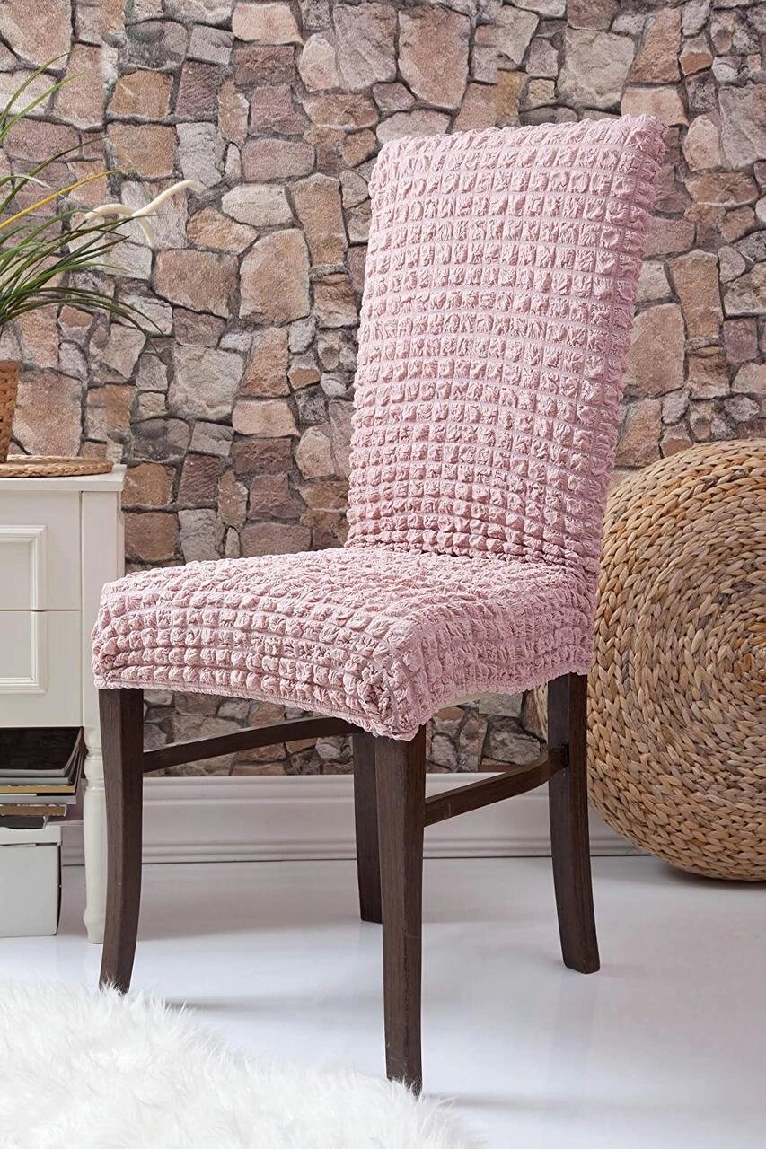 Комплект із 6-ти натяжних чохлів для стільців без спідниці Turkey № 10 Рожева Пудра від компанії KITOD - фото 1