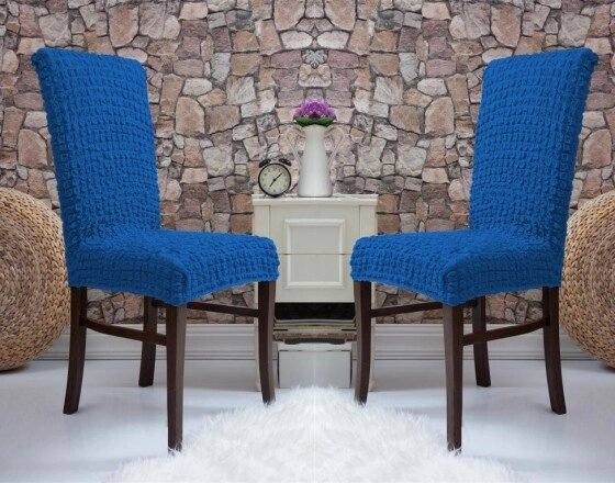 Комплект із 6-ти натяжних чохлів для стільців без спідниці Turkey № 12 Синій від компанії KITOD - фото 1