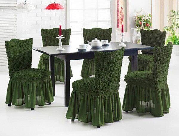 Комплект із 6-ти натяжних чохлів для стільців зі спідницею Turkey № 4 Зелений від компанії KITOD - фото 1