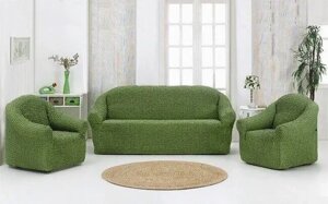 Чохол натяжний диван без спідниці жниварка універсальна накидка без оборки Оливковий 15 Турецький