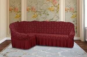 Турецький жакардовий чохол для кутового дивана + крісло Turkey № 19 Бордовий Накидка на меблі
