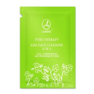 ТЕСТЕР Отшелушіающій очіщаючій гель на основе AHA-кислот LAMBRE Pure Therapy AHA-Face Cleanser 3 in1 2 ml