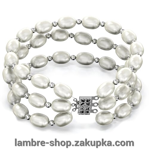 Потрійний браслет з білого перлів 18 см ##от компании## Ламбро-ШОП - ##фото## 1
