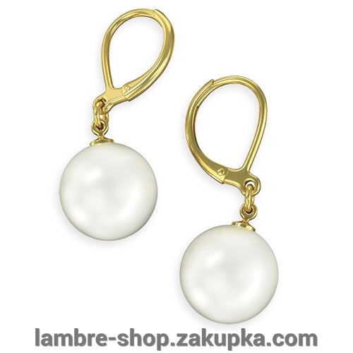 Сережки з білим перлами 3 см від компанії Ламбро-ШОП - фото 1