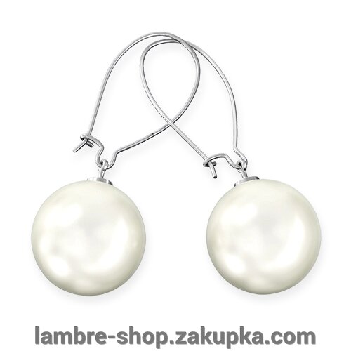 Сережки з великим Білим перлами 7 см ##от компании## Ламбро-ШОП - ##фото## 1