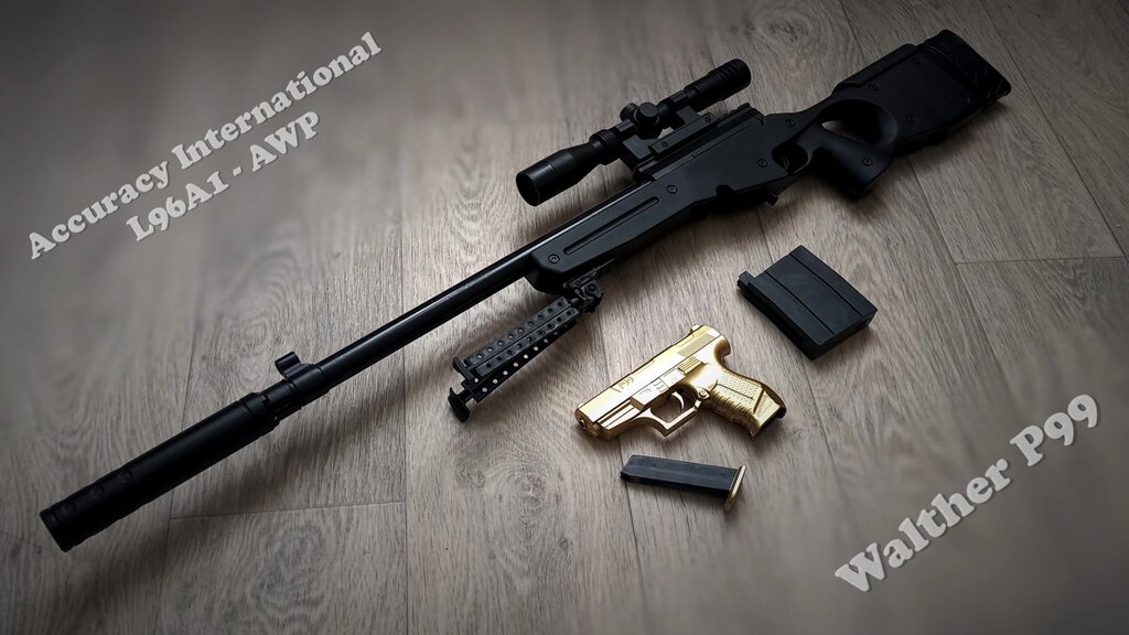 Гвинтівка Снайперська AWP з лазером на пластикових кульках з гри CS Counter Strike + Пістолет від компанії Магазин "Голіаф" - фото 1