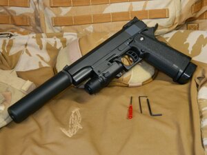 Металевий Іграшковий пістолет "Smith&Wesson SW1911" з глушником і ЛЦВ Galaxy G. 6A Преміумкласу
