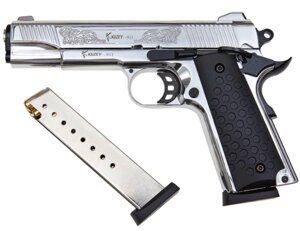 Пістолет сигнальний, стартовий (шумовий) пістолет KUZEY 911 Matte Chrome Plating, Engraved + 2 магазину