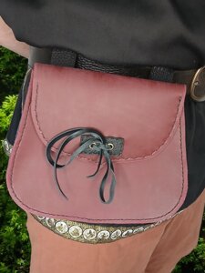 Косплей Cosplay Середньовічна (Бордо) шкіряна сумка на пояс ручної роботи