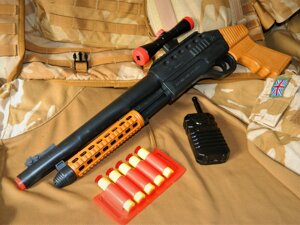Помповий іграшковий дробовик із прицілом "Blowgun Berno пістол. ручкою" з поролоновими (м'якими) кулями