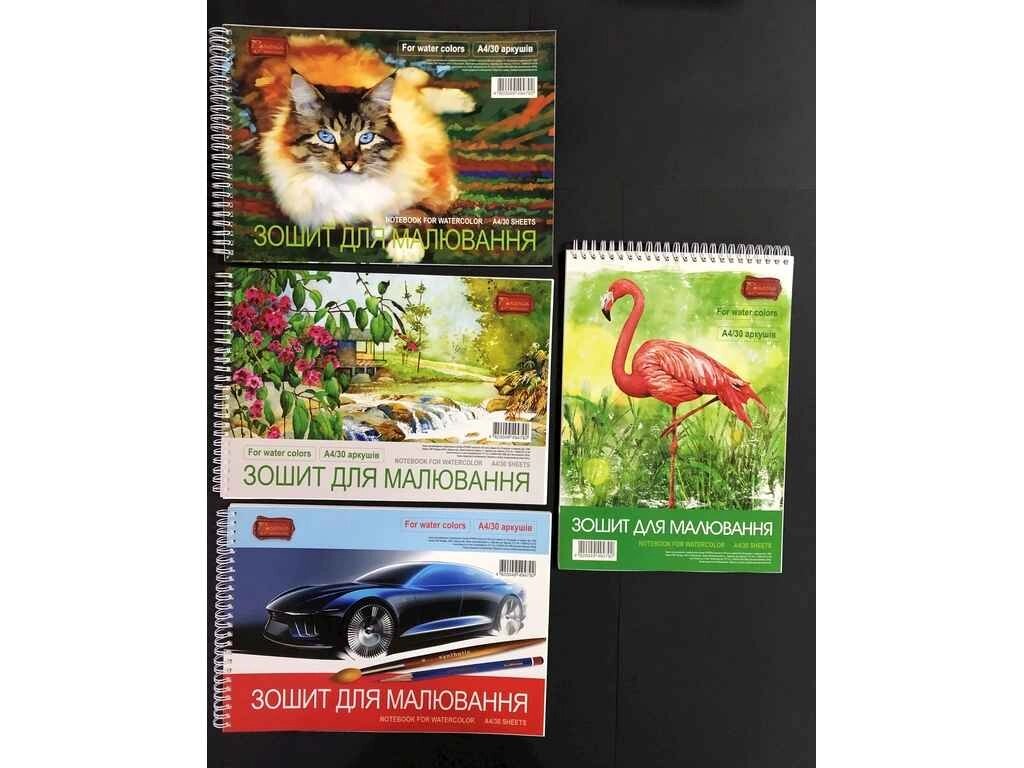 Альбом для малювання 30арк. з АКВАРЕЛЬНОГО паперу РУТЕНІЯ формату А4, 100 гр/м2, на пружині ТМ ТЕТРАДА від компанії Фортеця - фото 1