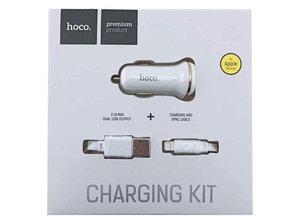 Автомобільний зарядний пристрій iPhone Lightning Hoco Z1 2.1А/2USB білий# ТМ HOCO від компанії Фортеця - фото 1