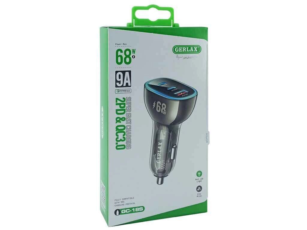 Автомобільний зарядний пристрій USB блочок GC-18S 9A/68W/1USB/2PD50W/QC3.0 чорний ТМ Gerlax від компанії Фортеця - фото 1