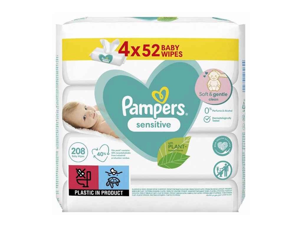 Дитячі вологі серветки PAMPERS Sensitive 4x52шт ТМ PAMPERS від компанії Фортеця - фото 1