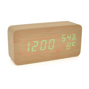 Електронний годинник VST-862S Wooden (Green), з датчиком температури та вологості, будильник, живлення від