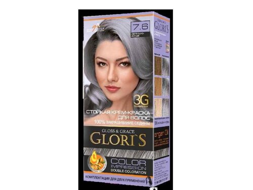 Фарба для волосся 7.6 (2 застосування) (Пепелясто-русий) 153г ТМ GLORIS
