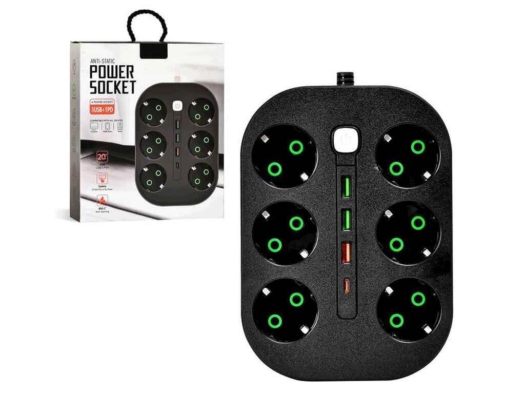 Фільтр мережевий 3м (6р 3USB 1PD з вимк) 21.8*18.3*5см R95594 ТМ POWER SOCKET від компанії Фортеця - фото 1