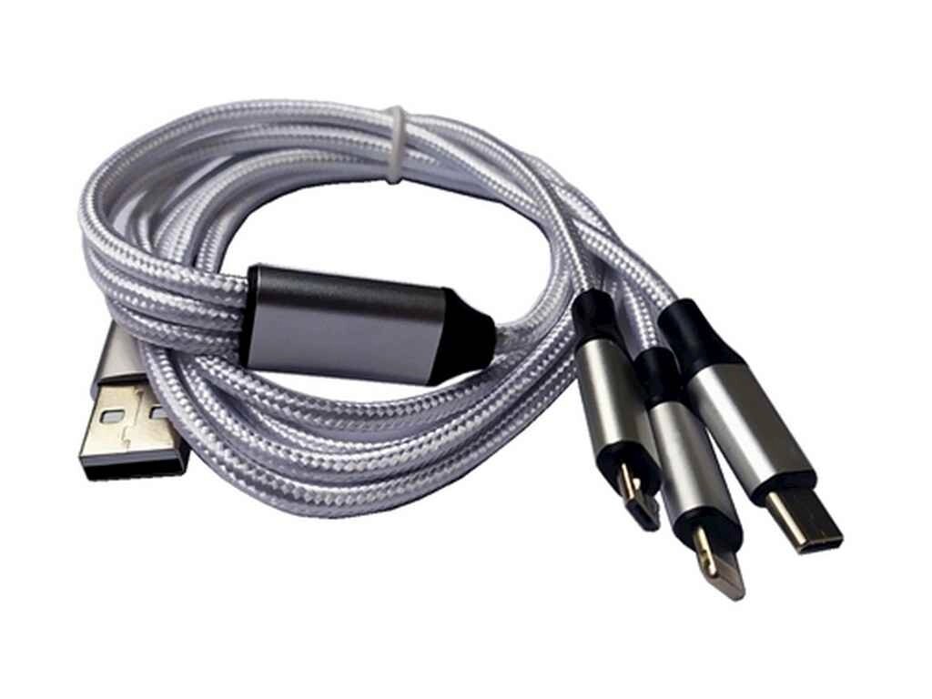 Кабель 3 в 1 typeC, micro USB, iphone Lightning 1,2м, білий 70786556 ТМ Китай від компанії Фортеця - фото 1