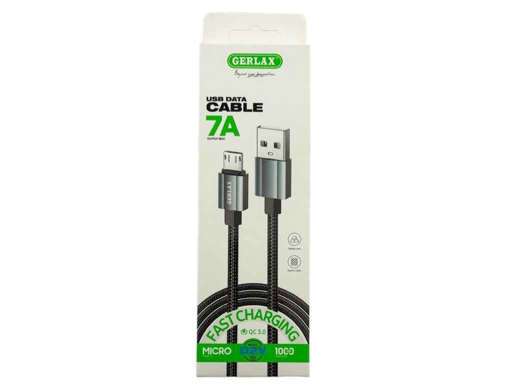 Кабель microUSB D2V 7А тканинний чорний 1м ТМ Gerlax від компанії Фортеця - фото 1