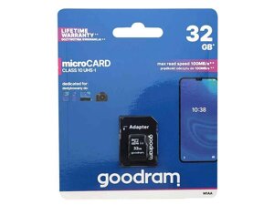 Карта памяті 32Gb Micro SD (10) (adapter) UHS-I ТМ Goodram