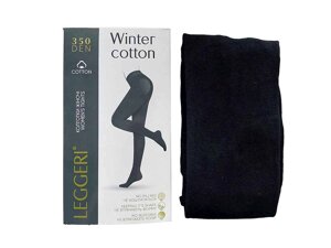 Колготки 350den чорний жіночі бавовняні класичні Winter Cotton р. 6 ТМ LEGGERI