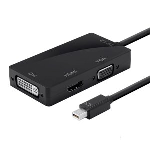 Конвертер mini Display Port (тато) на HDMI/VGA/DVI (мама) 30cm, Black, 4K/2K, Пакет