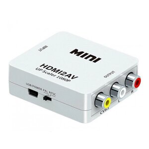 Конвертер mini HDMI to AV, вихід 3RCA (мама) на вхід HDMI (мама), 720P/1080P, white, BOX