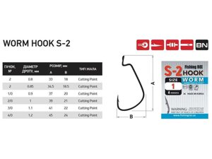 Гачок офсетний Worm hook S-2 № 2/0 (5шт/уп) 606-06-0020 ТМ FISHING ROI