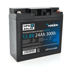Літій-залізо-фосфатний акумулятор Merlion LiFePO4 12.8V 24AH (4S4P/BMS-30A)166x175x125) for UPS, 3000