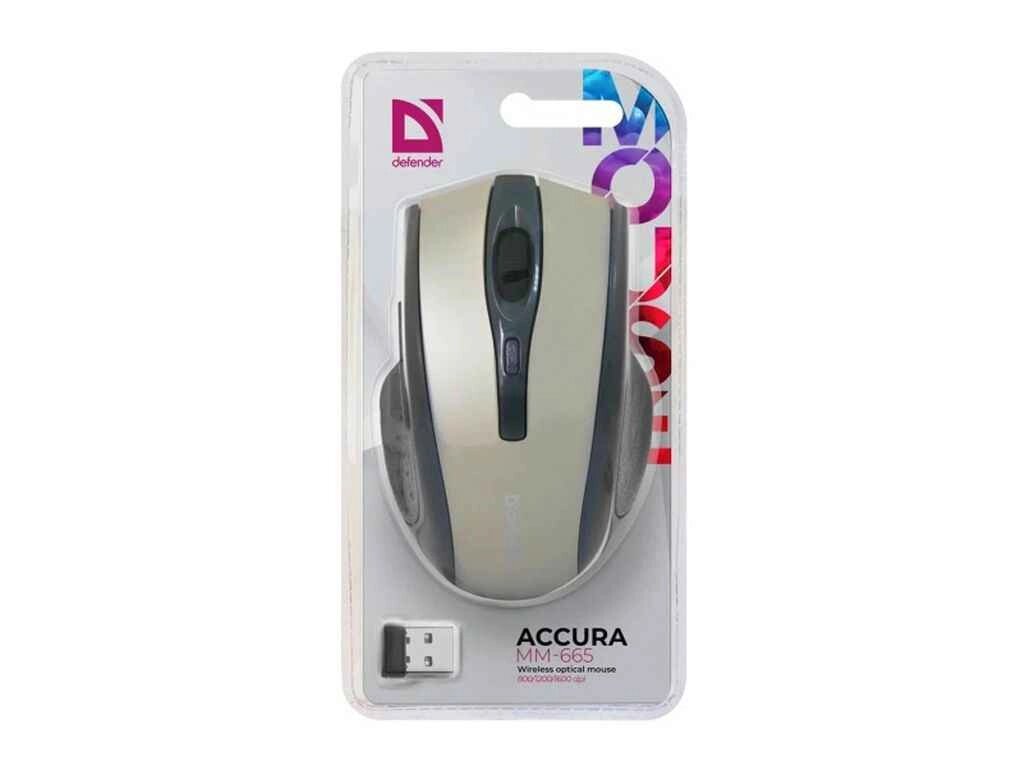 Мишка бездротова Accura MM-665 6 кнопок/USB 2.4GHz/800-1600DPI в блістері сіро-бежевий ТМ Defender від компанії Фортеця - фото 1