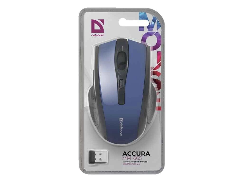 Мишка бездротова Accura MM-665 6 кнопок/USB 2.4GHz/800-1600DPI в блістері сіро-синя ТМ Defender від компанії Фортеця - фото 1