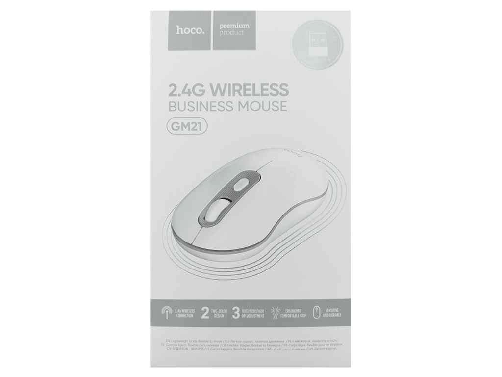 Мишка бездротова GM21 4 кнопки/USB 2.4GHz/1000-1600DPI біла з сірим ТМ HOCO від компанії Фортеця - фото 1