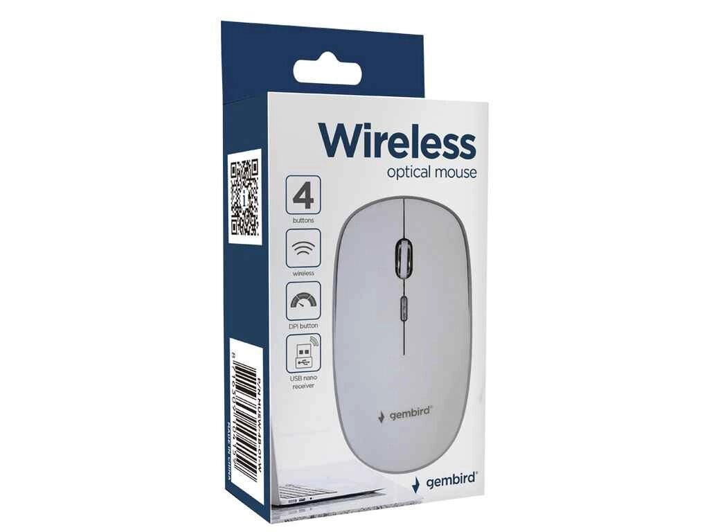 Мишка бездротова MUSW-4B-01W 4 кнопки/USB 2.4GHz/800-1600DPI біла ТМ Gembird від компанії Фортеця - фото 1