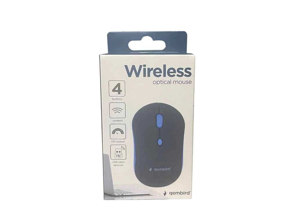 Мишка бездротова MUSW-4B-03B 4 кнопки/USB 2.4GHz/800-1600DPI чорно-синя ТМ Gembird від компанії Фортеця - фото 1