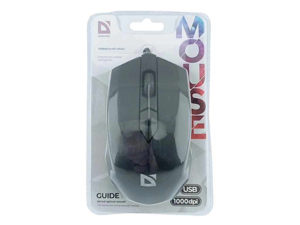 Мишка дротова USB Guide MB-751 3 кнопки/1000DPI чорна 1,5м ТМ Defender від компанії Фортеця - фото 1