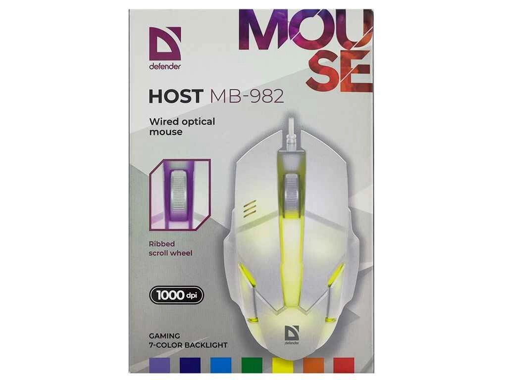 Мишка дротова USB Host MB-982 RGB/3 кнопки/1000DPI біла 1,8м ТМ Defender від компанії Фортеця - фото 1