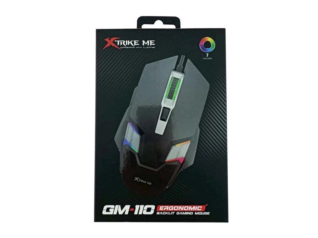 Мишка дротова USB ігрова GM-110 RGB/4 кнопки/1200-3600DPI чорна 1,5м ТМ XTRIKE від компанії Фортеця - фото 1