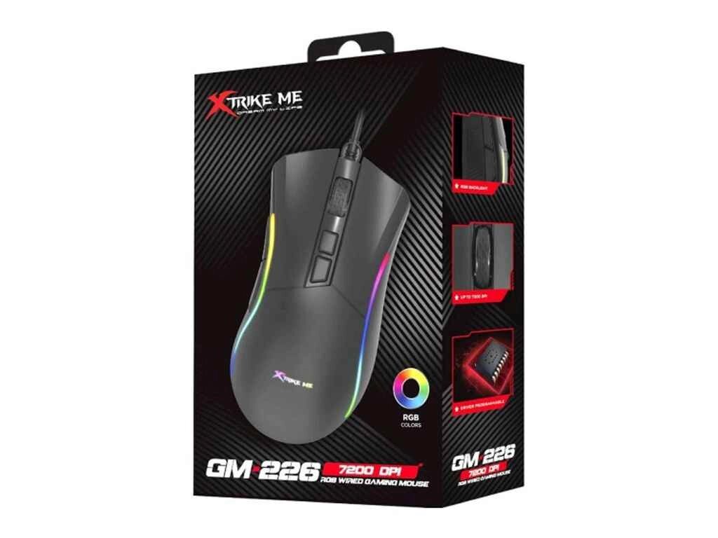 Мишка дротова USB ігрова GM-226 RGB/7 кнопок/1200-7200DPI чорна 1,5м ТМ XTRIKE від компанії Фортеця - фото 1