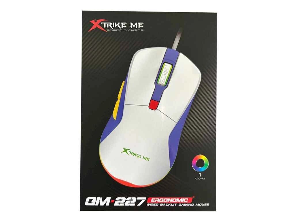 Мишка дротова USB ігрова GM-227 RGB/6 кнопок/1200-3600DPI/125Hz біла 1,5м ТМ XTRIKE від компанії Фортеця - фото 1