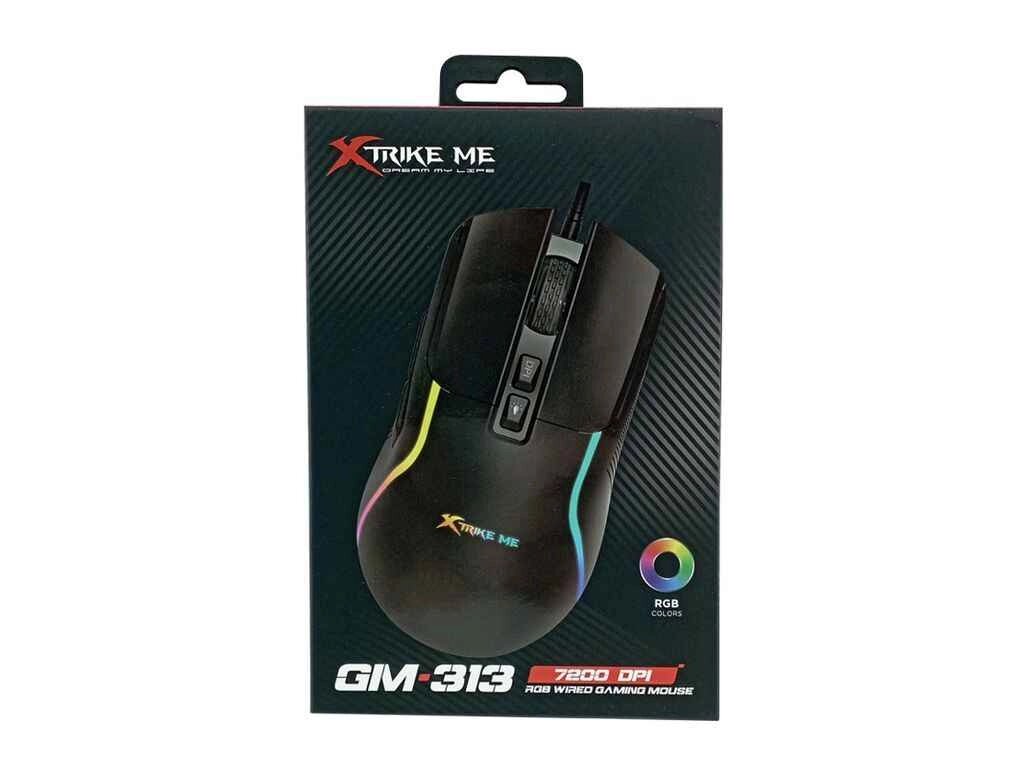 Мишка дротова USB ігрова GM-313 RGB/7 кнопок/1200-7200DPI чорна 1,5м ТМ XTRIKE від компанії Фортеця - фото 1